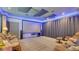 Spacious media room featuring a large screen, comfortable seating, and ambient lighting for an immersive viewing experience at 7915 115Th E Ave, Parrish, FL 34219