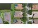 Aerial view of neighborhood homes featuring screened pools, landscaping and green lawns at 11508 30Th E Cv, Parrish, FL 34219