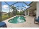 Screened-in pool and hot tub with view of a pond and the outdoor kitchen at 11508 30Th E Cv, Parrish, FL 34219