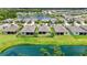 A serene backyard view with a well-kept lawn, a screen, and a community pond offering a relaxing outdoor space at 13804 Woodbridge Ter, Lakewood Ranch, FL 34211