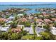 Stunning aerial view of the neighborhood showcasing beautiful homes near tranquil blue waters and the bay at 1541 Flower Dr, Sarasota, FL 34239