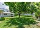 Spacious backyard featuring lush green lawn, mature trees, and partial view of the home's exterior at 1541 Flower Dr, Sarasota, FL 34239