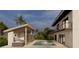 Stunning exterior view of a modern home with a unique pool, lush landscaping, and luxurious features at 2065 Goldenrod St, Sarasota, FL 34239