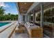 Covered patio with comfortable outdoor seating, perfect for enjoying the pool view at 2124 Clematis Pl, Sarasota, FL 34239
