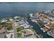 Wide aerial shot of neighborhood with boat docks and waterway at 3715 Bamboo Ter, Bradenton, FL 34210