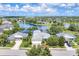 Aerial shot of a home next to a lake, surrounded by lush greenery and well-maintained lawns in a serene neighborhood at 4714 Seneca Park Trl, Bradenton, FL 34211