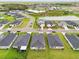 Aerial view of a neighborhood with tidy houses, adjacent greenery, and water, all nestled on a peaceful street at 6528 166Th E Pl, Parrish, FL 34219