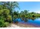 Serene lake view with lush green foliage and a clear blue sky, ideal for relaxation at 6845 74Th Street E Cir, Bradenton, FL 34203