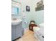 Cozy half bath with stylish gray vanity and fixtures at 7521 Aralia Way, Seminole, FL 33777