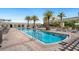 Resort-style swimming pool surrounded by lush palm trees and comfortable lounge chairs at 800 N Tamiami Trl # 405, Sarasota, FL 34236