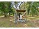 A well water filtration system in an outdoor shed on a grassy plot, showcasing essential amenities at 15780 Wilson Rd, Sarasota, FL 34240
