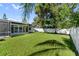 Lush backyard with green lawn, screened-in patio, and privacy fence at 1881 Orchid St, Sarasota, FL 34239