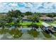 Aerial view showcasing waterfront homes with docks, set against a backdrop of lush trees and blue skies at 220 39Th Ne St, Bradenton, FL 34208