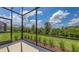 A screened-in patio showcases the expansive lawn with lush landscaping at 248 Altamura Cir, Nokomis, FL 34275