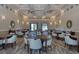 The spacious meeting room has tables, chairs, and elegant decor at 6312 41St E Ct, Sarasota, FL 34243