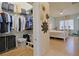 This bright main bedroom boasts a large walk-in closet with lots of storage shelves at 695 Rivendell Blvd, Osprey, FL 34229