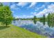 Scenic view of a lake with a fountain, surrounded by well-maintained landscaping at 7026 43Rd E Ave, Palmetto, FL 34221