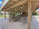 A community pavilion next to the pool featuring picnic tables and ceiling fans for residents enjoyment at 4805 Cypress Lake Ct, Sarasota, FL 34243