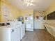 On-site laundry room offering multiple machines, a utility sink, and ample counter space at 4805 Rilma Ave # 106, Sarasota, FL 34234