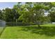 Backyard view with a shade tree, green grass, and a chain-link fence at 6114 68Th E Dr, Palmetto, FL 34221