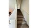 Carpeted staircase with a rail, providing comfortable passage between floors at 8995 Milestone Dr, Sarasota, FL 34238