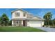 Charming two-story home with a well-manicured lawn, a two-car garage, and a welcoming front porch at 12936 Morning Mist Pl, Venice, FL 34293
