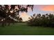 Expansive green backyard with mature trees at sunset at 1610 Bayshore Dr, Terra Ceia, FL 34250