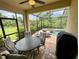 Screened patio with a dining table and chairs and an outdoor lounge area near the pool and garden at 20940 Valore Ct, Venice, FL 34293
