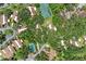 An aerial shot of a neighborhood with a tennis court and a pool surrounded by lush trees and manicured lawns at 2237 Circlewood Dr # 18, Sarasota, FL 34231