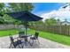 Backyard with a paver patio under a blue umbrella and a small colorful pool, surrounded by green grass at 2512 Jamaica St, Sarasota, FL 34231