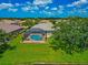 Aerial view of the backyard and screened-in pool offering a private oasis for relaxation and entertainment at 2875 Grazeland Dr, Sarasota, FL 34240
