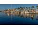 Scenic marina view with multiple boats docked along the pier and palm trees set against the backdrop of a building at 305 Chauncey Ave, Bradenton, FL 34208