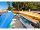 Kayak storage area with various kayaks available for community use at 4414 Mount Vernon Dr # 1, Bradenton, FL 34210