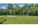Expansive backyard featuring a fire pit area and lush landscaping surrounded by mature trees at 6050 Saddle Oak Trl, Sarasota, FL 34241