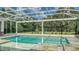 Sparkling screened-in pool surrounded by lush greenery, providing a private and serene retreat at 6050 Saddle Oak Trl, Sarasota, FL 34241