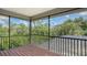 This spacious screened lanai features a wood floor and views of the lush backyard and sparkling pool at 6905 Pine Valley St, Bradenton, FL 34202
