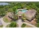 Aerial shot of the neighborhood clubhouse entrance and community pool at 7130 Westhill Ct, Lakewood Ranch, FL 34202