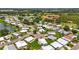 Panoramic aerial shot of a community showcasing a lake, nearby amenities, and nicely kept properties at 8470 Imperial Cir, Palmetto, FL 34221