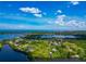 Scenic neighborhood from above featuring waterways, lush greenery, scattered houses, and picturesque views under a blue sky at 1230 Bayshore Dr, Terra Ceia, FL 34250