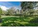 Expansive backyard with a lush lawn and mature trees providing shade and privacy at 13084 Tigers Eye Dr, Venice, FL 34292