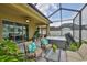 Relaxing screened-in back patio with a hot tub and comfortable seating at 2450 Dovesong Trace Dr, Ruskin, FL 33570