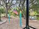 Backyard showcasing a tranquil water view, landscaping, and an American flag at 3767 Pinstar Ter, North Port, FL 34287