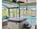 Relaxing screened-in patio featuring a hot tub, and a refreshing pool beyond at 3767 Pinstar Ter, North Port, FL 34287