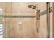 Modern shower with dual shower head, stylish tile, and convenient recessed niche for bath products at 3906 Twin Rivers Trl, Parrish, FL 34219