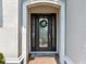 Close up of front door with a decorative glass insert, sidelights and a wreath at 4704 Sarca Ct, Lakewood Ranch, FL 34211