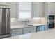Modern white kitchen with stainless steel appliances, white countertops, and tiled backsplash at 4735 Cassio Ct, Bradenton, FL 34211