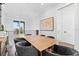 Modern dining area with a large map and contemporary chairs at 676 Regatta Way, Bradenton, FL 34208