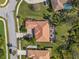 A bird's-eye view of a house with a backyard pool and well-kept landscaping at 8445 Lone Eagle Way, Sarasota, FL 34241