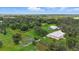 An aerial perspective reveals the property's water features and structures surrounded by verdant greenery at 920 Lena Ln, Sarasota, FL 34240