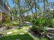 Lush tropical backyard with mature trees, native plants, a stepping stone path, and a meticulously maintained lawn at 3954 Hamilton Club Cir # 14, Sarasota, FL 34242